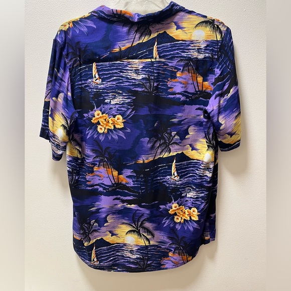 Design in Italy Breezy Tropical Casual Button Down Shirt, Sz L, Purple + print - Picture 2 of 5